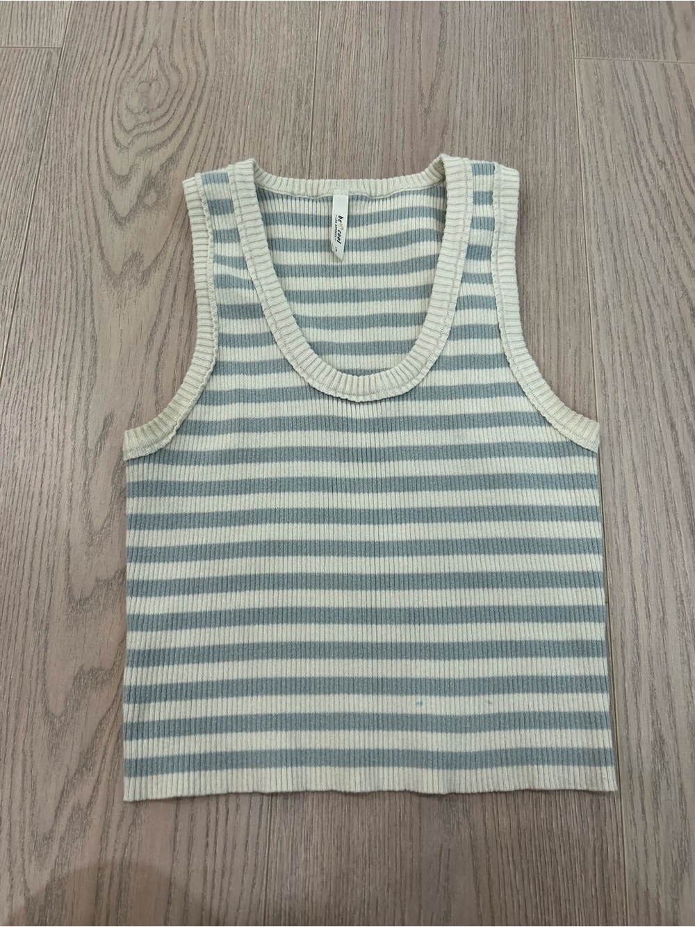 BE COOL Striped Ribbed Tank in Cream and Light Blue